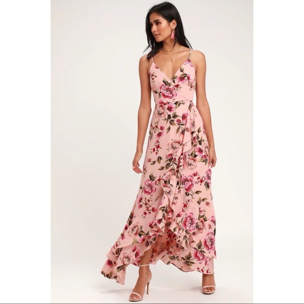 NWOT Lulus Bodacious Bella Blush Pink Floral Print Maxi Dress Small